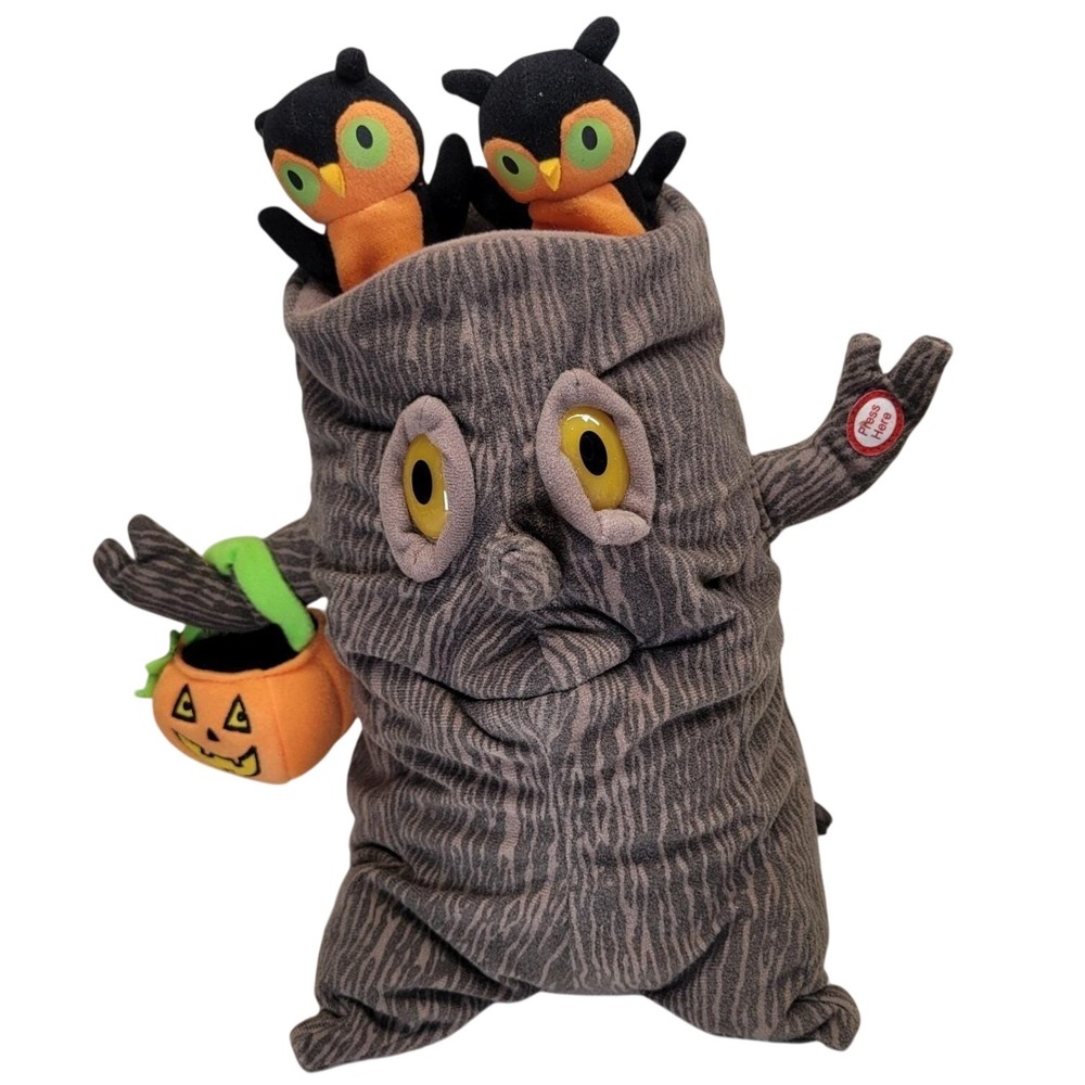 Hallmark Halloween Animated Spooky Tree Owls Plush Singing Adams Family 2005